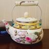 Emaille-Teekanne im chinesischen Stil 2,5L/1,5L, Anti-Verbrühungsgriff, Gasherd-Kessel, birnenförmige florale Emaille-Kaffeekanne
