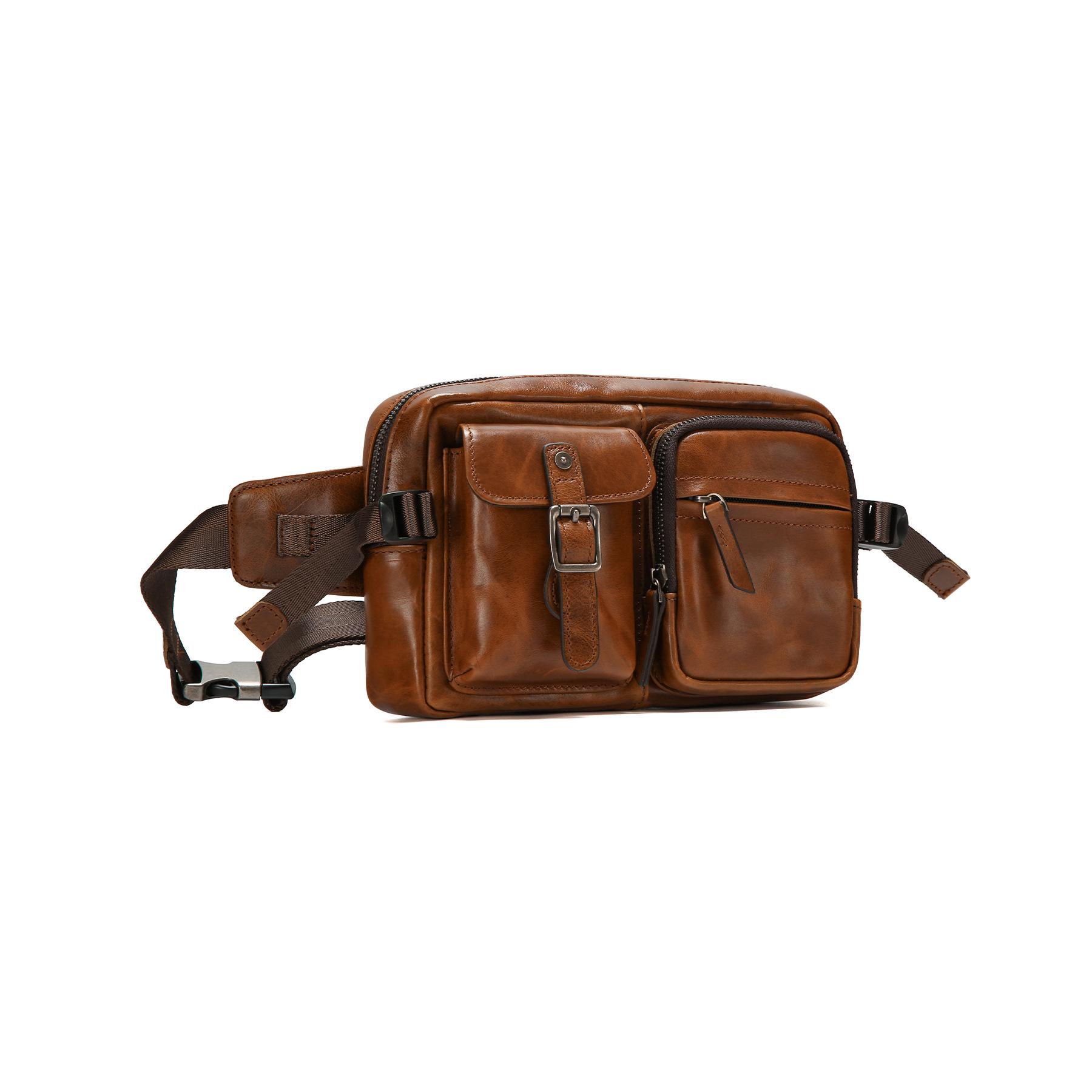 

Men s Genuine Leather Retro Crossbody Chest Bag - Multifunctional Outdoor Casual Sports Waist Pack