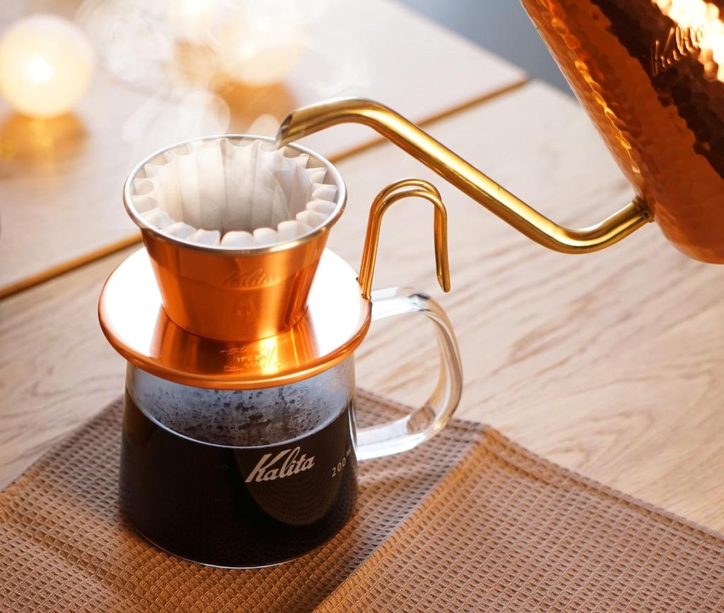 Kalita High Thermal Conductivity Copper Coffee Dripper Wave Series Handcrafted by Tsubame Craftsman For 1 To 2 People Made In Japan Drip Fixture For 1
