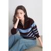 Striped Half-zip Lapel Pullover Sweater Jacket for Women in Autumn and Winter New Style Lazy Style Outer Wear Long-sleeved Sweater