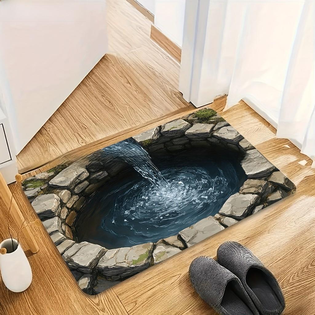 3d Waterfall Optical Illusion Floor Mat With Polyester Material For Home Entrance Use