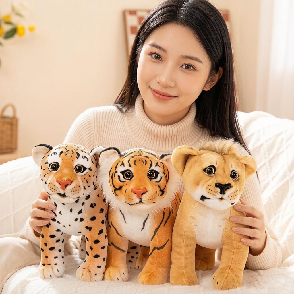 Simulation Cute Wild Animal Doll Small Leopard Tiger Lion Plush Toy Sitting Lying Sanding Pushie Gift