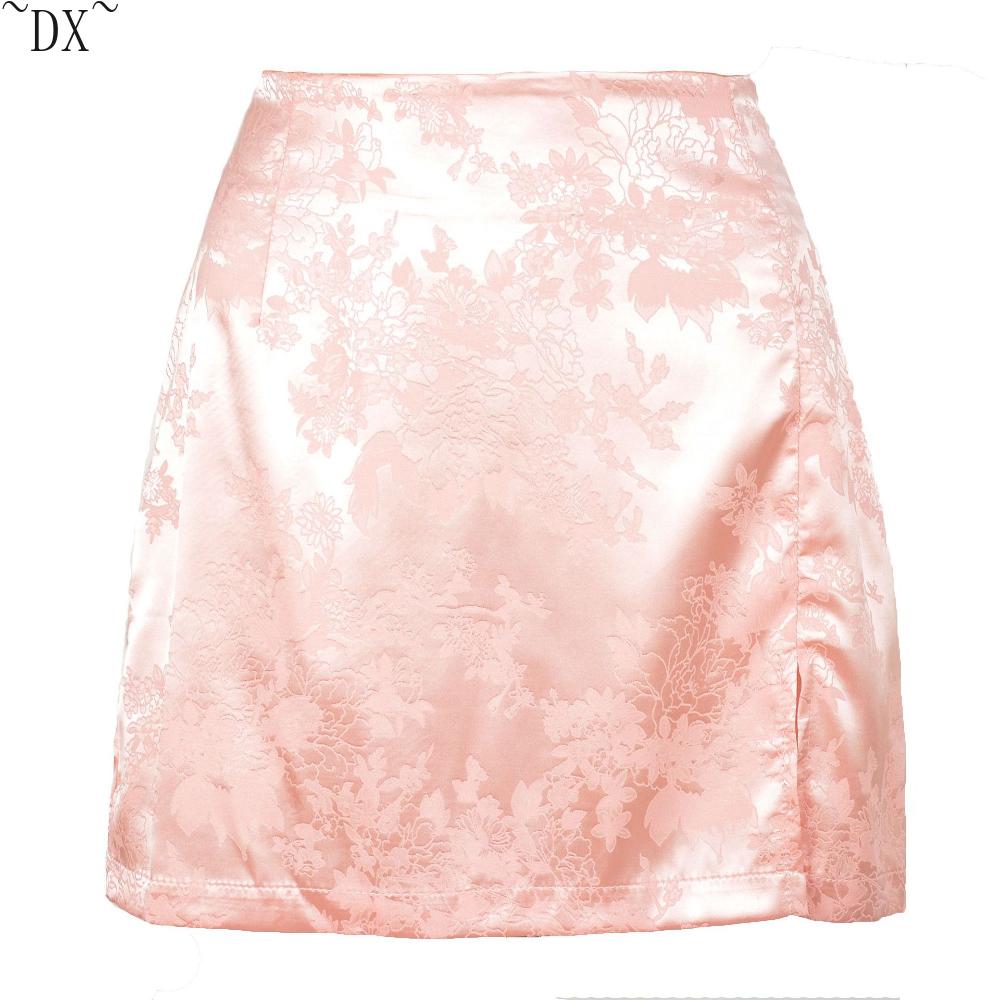 DX~~ Spring and summer women's explosive split short skirt sexy jacquard satin high-waisted zipper skirt women