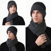 Winter Windproof Warm Knitted Hat Two-Piece Set Velvet Thick Pullover Cap Two-Color Striped Hat Scarf Set