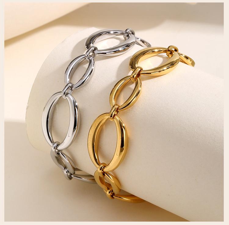 Chunky Stainless Steel Oval  Link Bracelets for Women, 18K Gold Plated Waterproof Minimalist Non-Tarnish Jewelry 