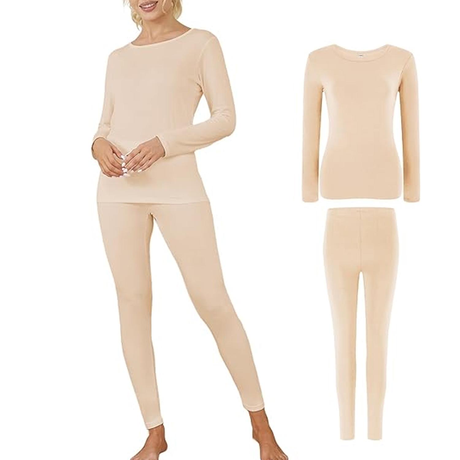 

Жіноча термобілизна Soft Long Johns Set Base Layer Піжамний комплект Long Sleeve Warm Top Down XL тілесний