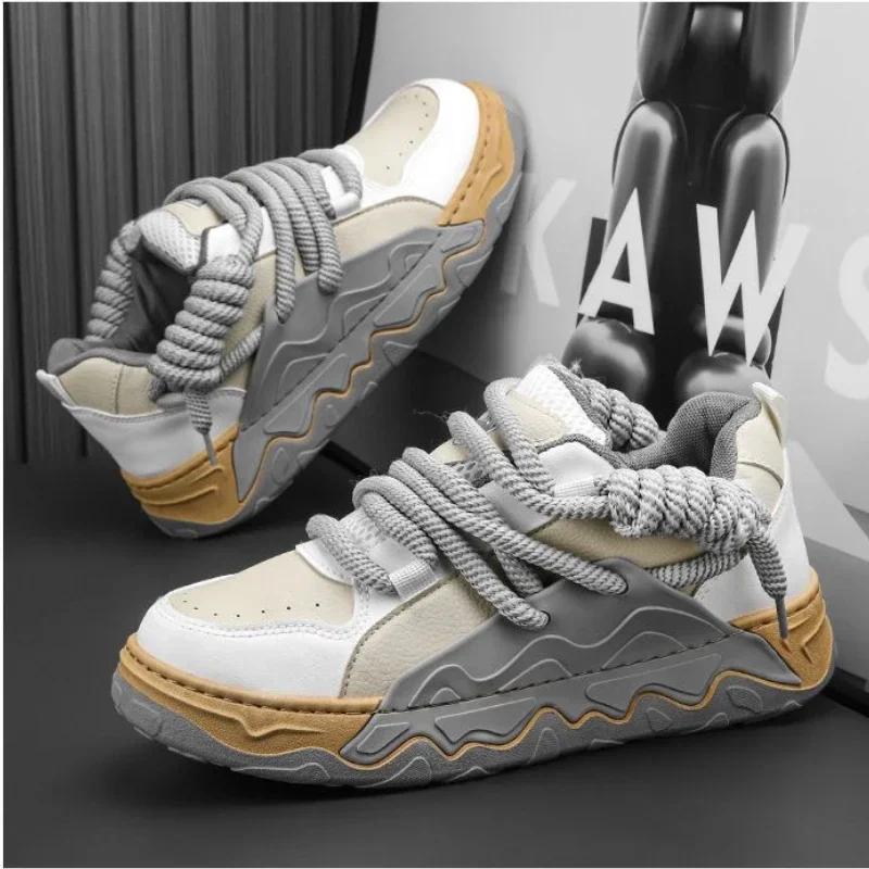 Herrenschuhe Koreanische Version Sportschuhe Mode Dicke Sohle Student Schnürschuhe Flache Sohle Rutschfest Komfort Skateboard Schuhe
