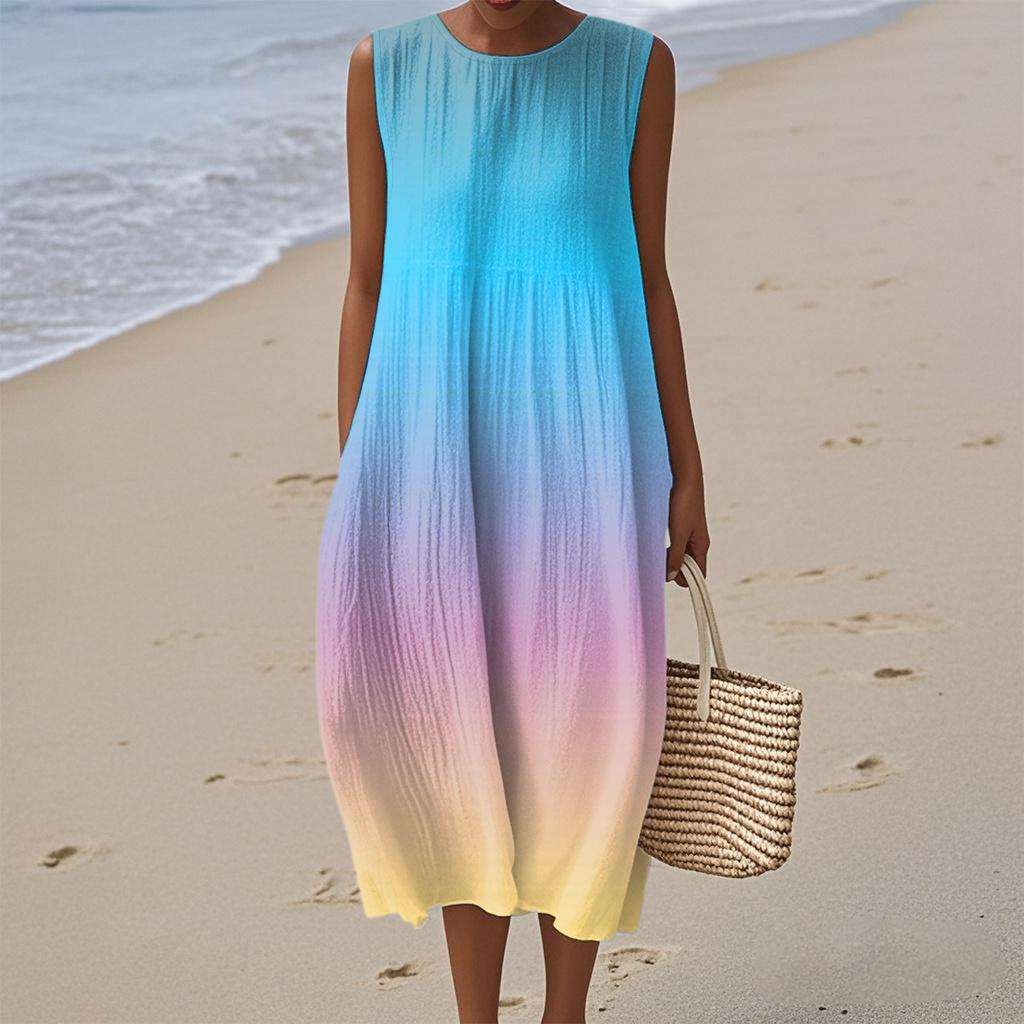 Women's Fashion Casual Sleeveless Round Neck Gradient Elegant Temperament Dress