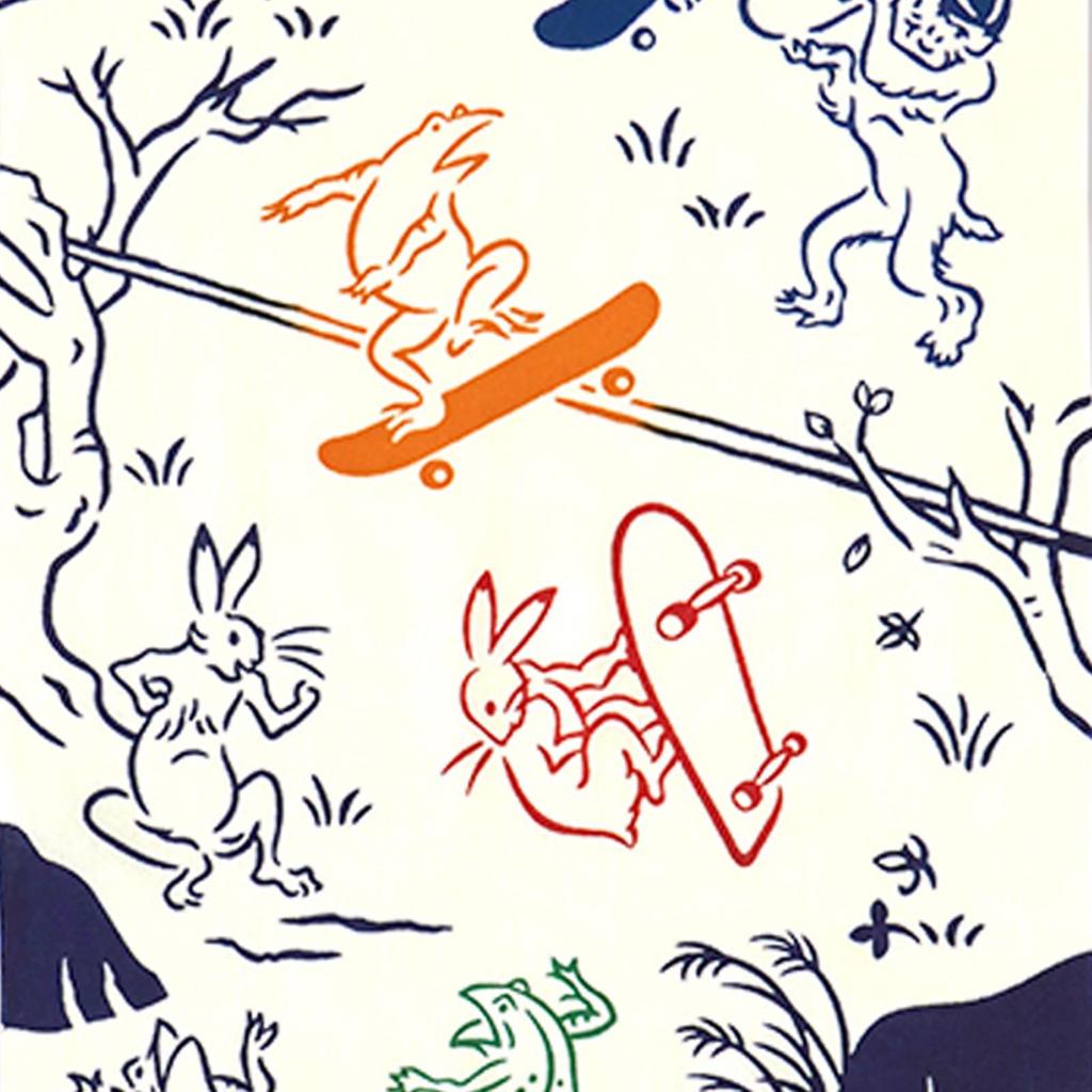 Miyamoto Handtuch Miyamoto Kenema Tenugui Choju Jinbutsu Giga Skateboard 33 x 90cm Hergestellt in Japan Chū-gefärbt (Tenugui) Ca.