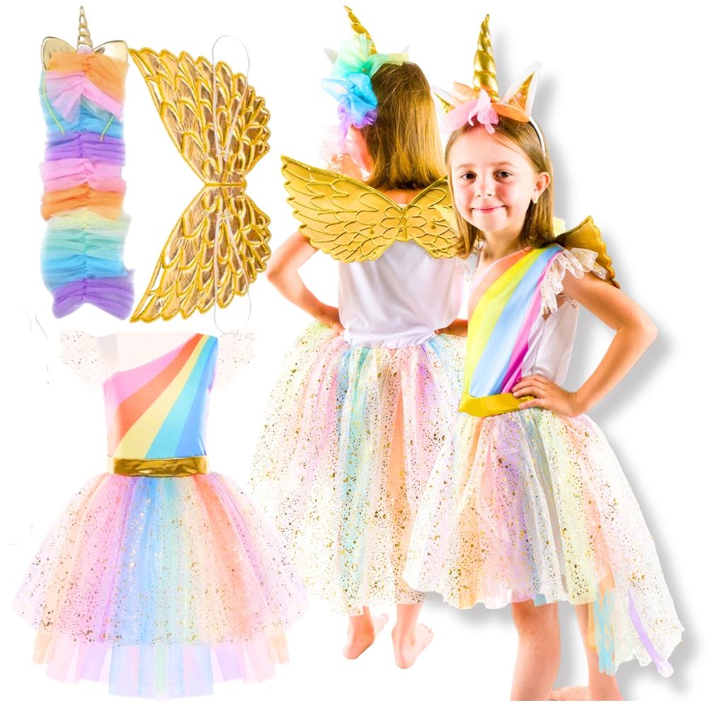 Costume dress set golden unicorn dress headband wings size 120 Golden unicorn costume size 130