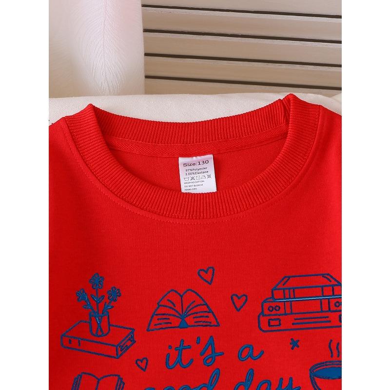 European sizes Girls' Crew Neck Sweatshirt "It's a Good Day to Read," Soft Cozy Pullover, Warm Casual for Autumn Winter.