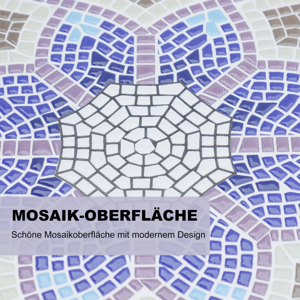 Tavolino da Giardino Rotondo in Mosaico da Esterno, Tavolino da Caffè Bistro per Patio con Piano in Ceramica da 60 cm per Giardino, Blu e Bianco