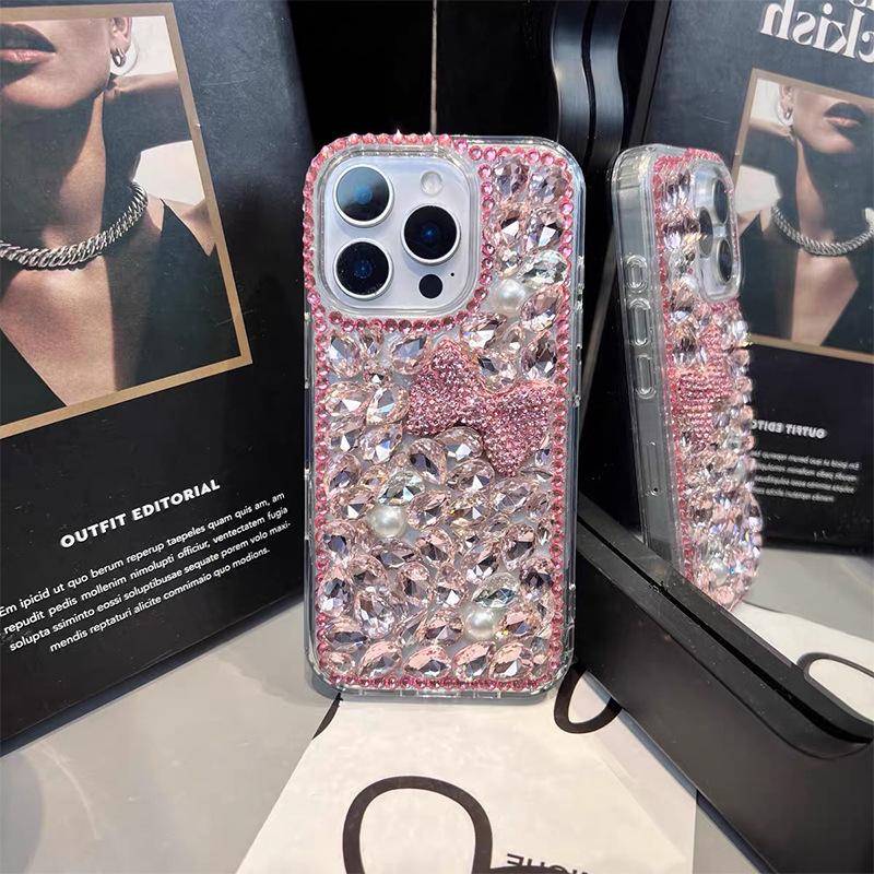 Applicable Iphone17Pro Rhinestone Luxury Apple 16 Full Diamond Bow 15Plus Creative Personality Protective Case