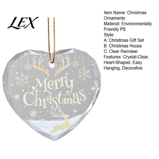 Clear Plastic Ornaments for Tree Heart Shaped Christmas Ornaments, Crystal Santa Winter Scene Hanging Ornament, Transparent Classic Decor Xmas Pendant