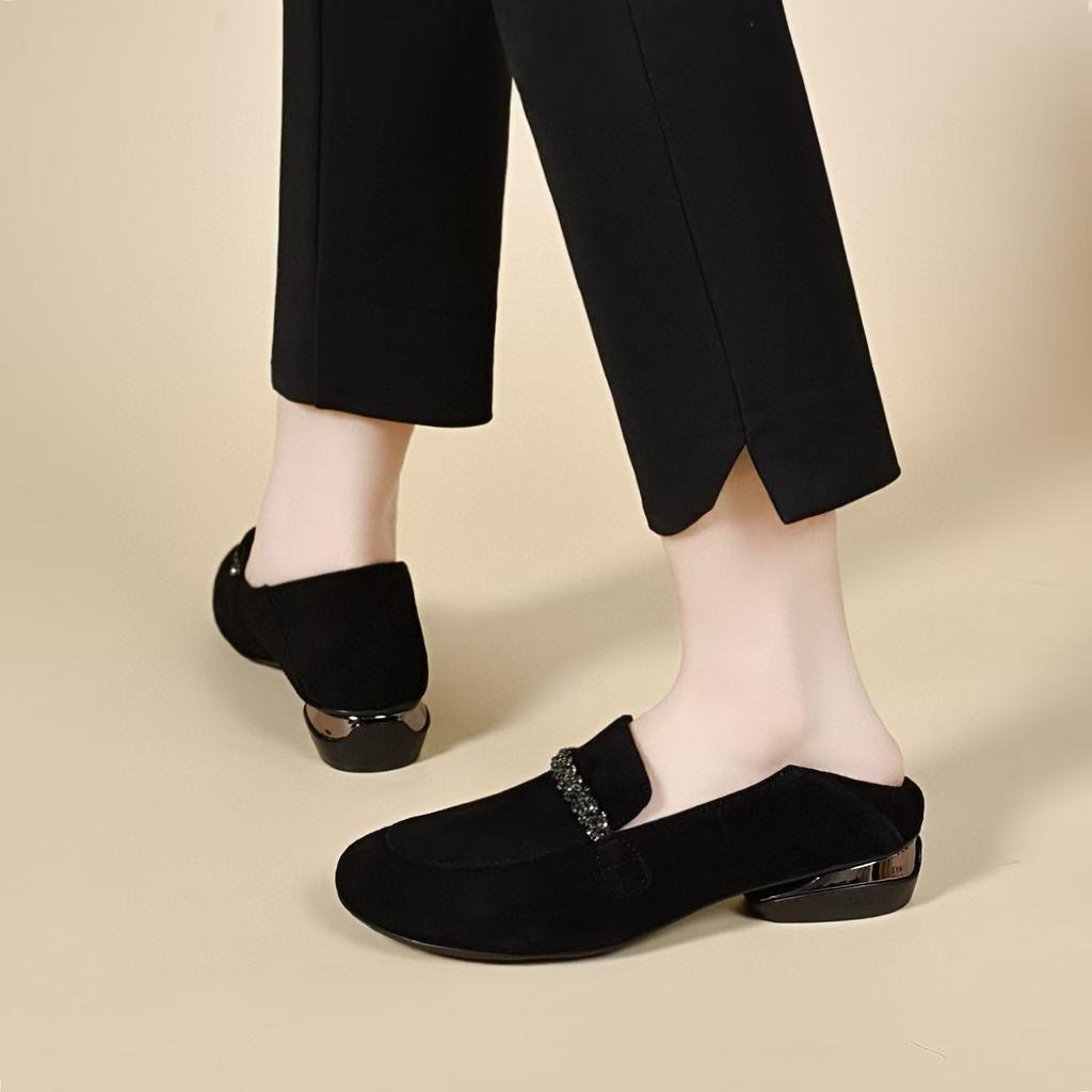 Flache Schuhe Damen Frühling Mango Kopf Strass kleine einzelne Schuhe ein Pedal bequem schwarz Damen