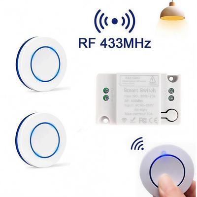 433MHz RF Wireless Remote Control Switch 10A 220V Relay Receiver Mini Round Button Wall Panel Switch For Led Light Lamp Fan
