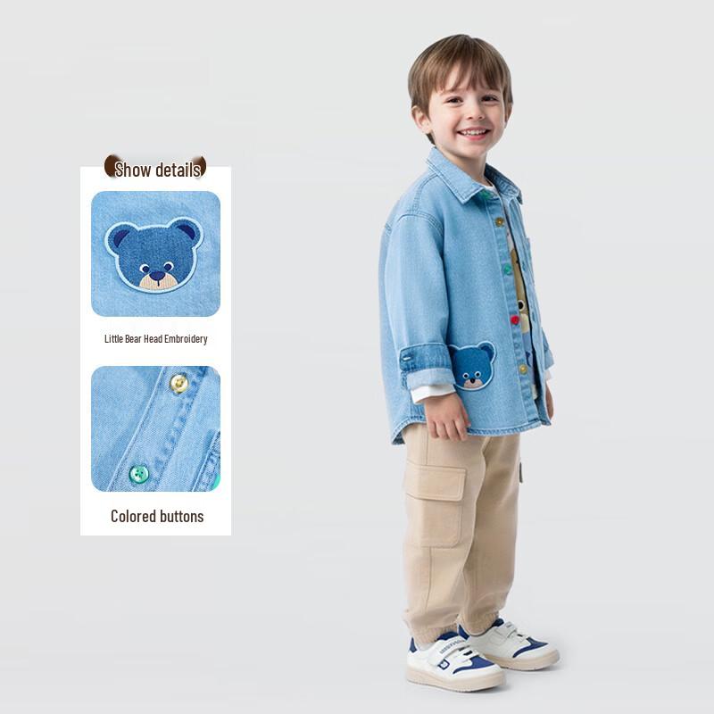 PawinPaw Baby Boy Cartoon Bear Denim Shirt