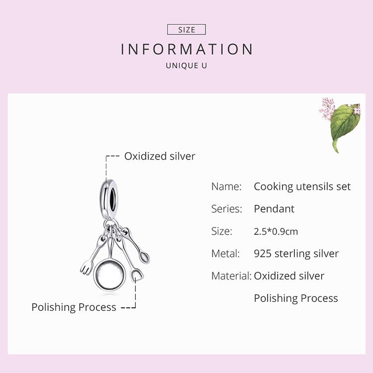 BAMOER 925 Sterling Silber Mini Kochgeschirr und Geschirr Charm Anhänger für Original 3mm Armband Armreif
