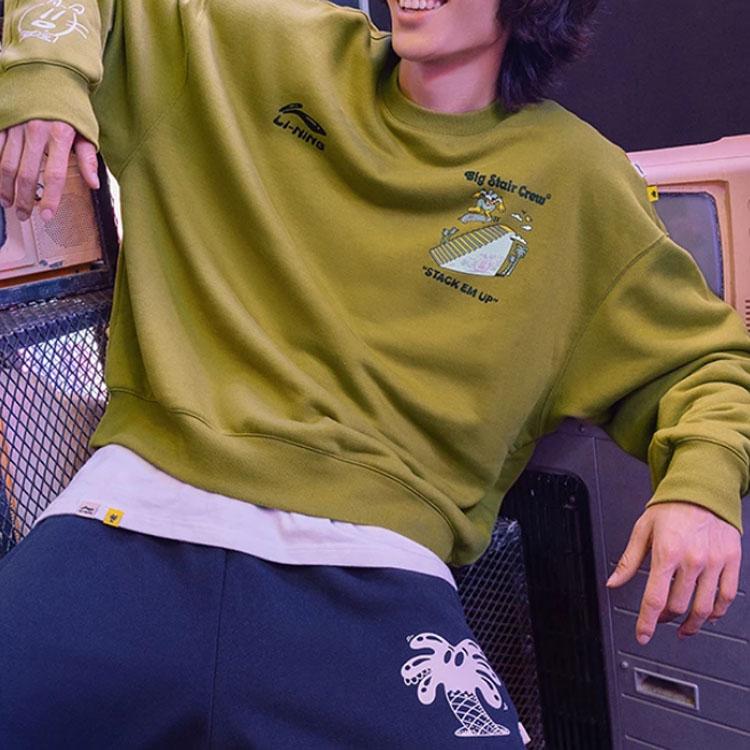 Li Ning X Steven Harrington Collaboration Series Fun Cartoon Print Warm Fleece Loose Pullover Winter Sweatshirt Unisex sweatshirt AWDRF81-2
