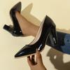 Nuove Décolleté con Tacco Quadrato Scarpe da Donna Ufficiali Tempo Libero Taglia Super Grande Tacco Alto Donna Pelle Verniciata Sexy Scarpe da Festa Nuziale