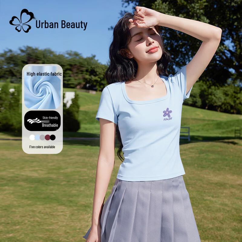 Urban Lady Square Neck Slim Fit Short Sleeve T-shirt L