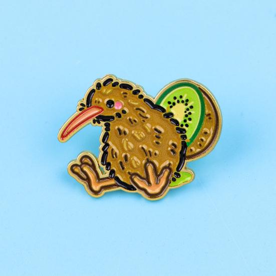 Artistic Textured Brooch Cartoon Kiwi Bird Design Zinc Alloy Brooch Pin Bag Sweater Suit Lapel Decorative Enamel Badge Versatile Accessory