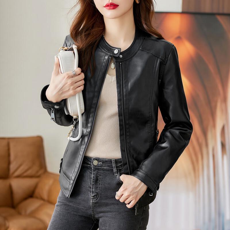 TERRE BLEUE Women's Loose Fit Short Moto PU Leather Jacket