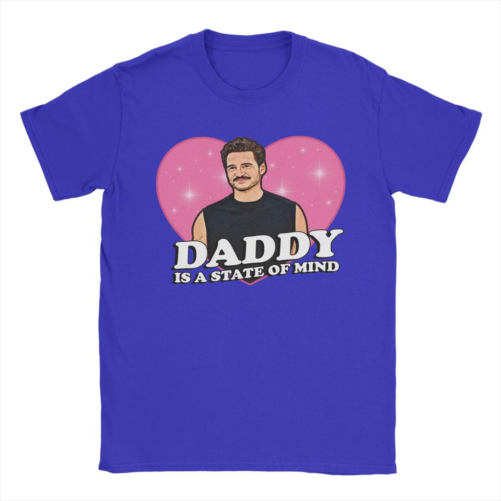 Men T-Shirts Pedro Pascal Daddy State of Mind Love Heart Funny Cotton Tees Short Sleeve  T Shirt Crew Neck Tops Gift Idea