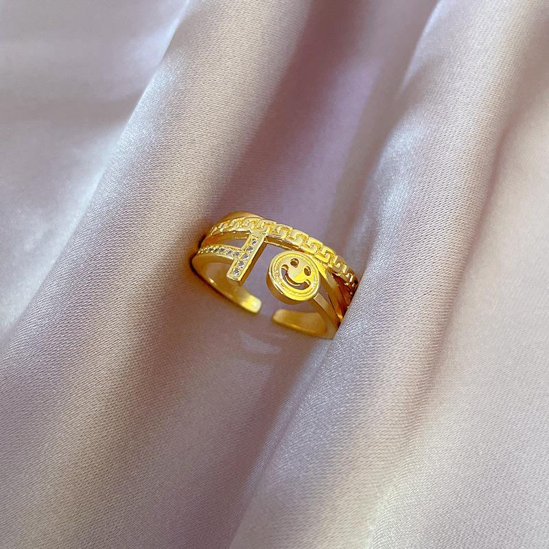 Inel unisex vintage ajustabil, cu fața zâmbitoare fericită, inele deschise pentru femei, bijuterii hip hop cu scrisoare de noroc