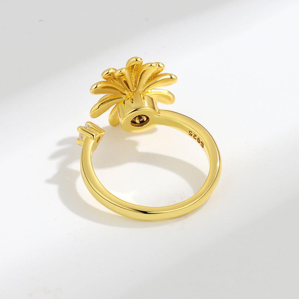 European Style Adjustable Flower Ring With Enamel Finish For Fashion Womens Accessories