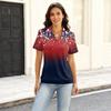 Women's Casual Short Sleeve Collared Shirt Independence Day Stars and Stripes Print V Neck Top for Summer