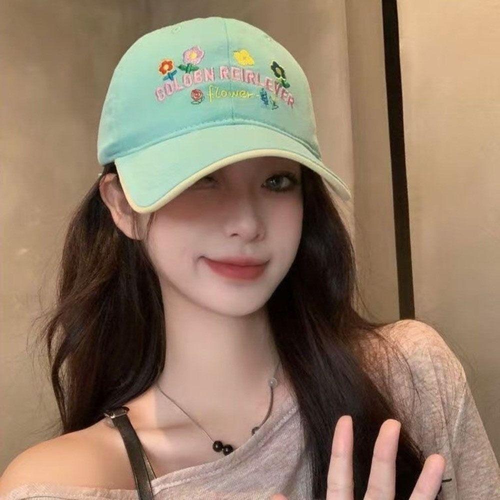 Fashion Korean-Style Flower Baseball Cap Letters Embroidered Candy Color Sun Hat Wide Eaves Snapback Peaked Cap Outdoor