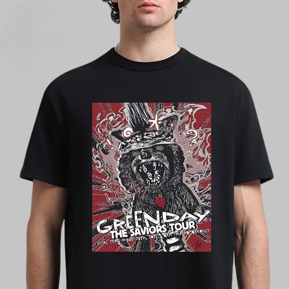 Rare Green Day Riot Fest 2025 Merch Tee In Chicago IL On September 21 2025 The Hot Dog Funny Art Two Sided T-Shirt