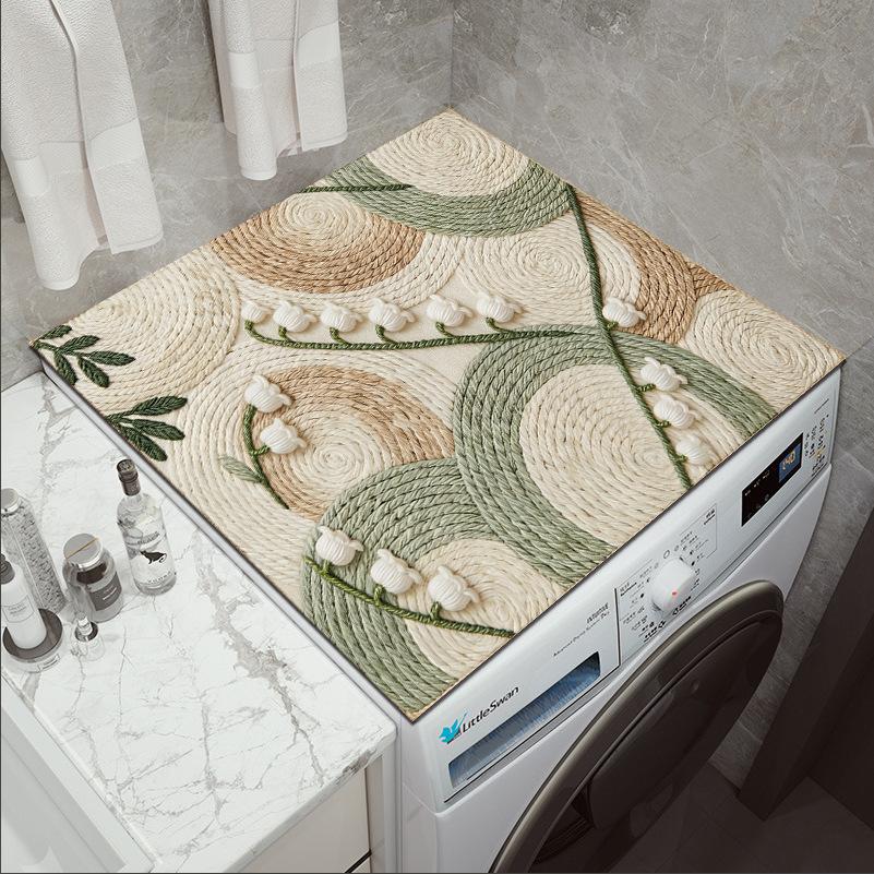 Various Sizes Vintage Checkered Printed Washing Machine Dust Cover Pad, Quick-Dry Absorbent Protective Top Mat for Washer and Dryer