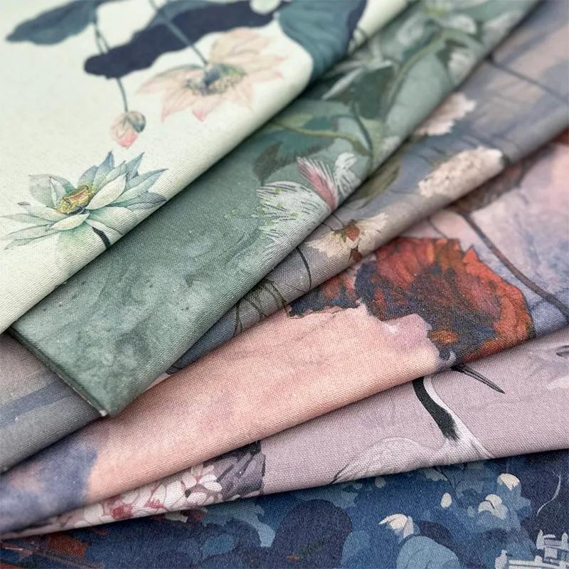 0.5m/1m/2m Encrypted Cotton Linen Retro Chinese Ink Style Fabric For Decorative Cloth Tablecloths Curtains Handmade DIY Fabric