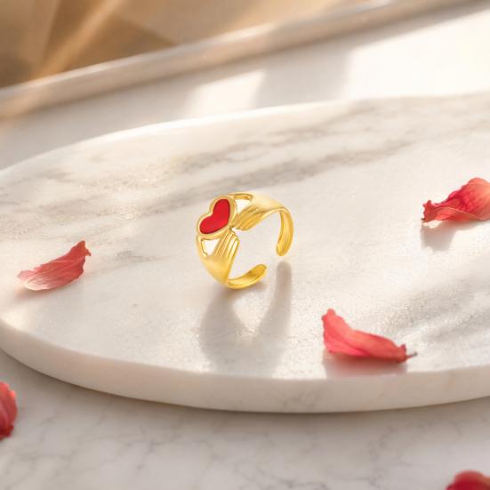 Holding Heat Hands Open Women Adjustable Ring for Enamel