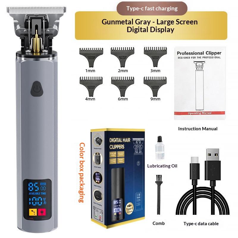 Hair Clipper Digital Display Electric Hair Clipper Professional Carving Oil Head Push Multifunctional Electric Clipper Rechargeable