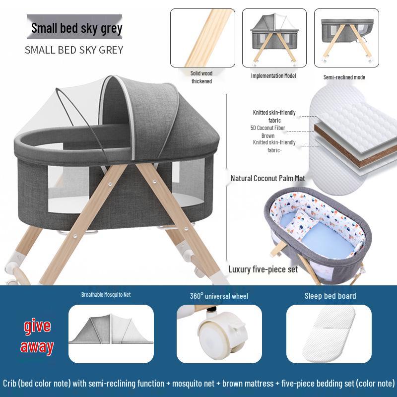 Convertible Foldable Bassinet for Newborns: Portable Baby Rocking Crib Connects to Larger Beds