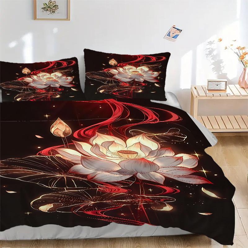 3pcs Lotus Bloom Bedding Set, Includes Without Pillow Inserts, Soft Comfortable Bedding Set,All-Season Use A0924022