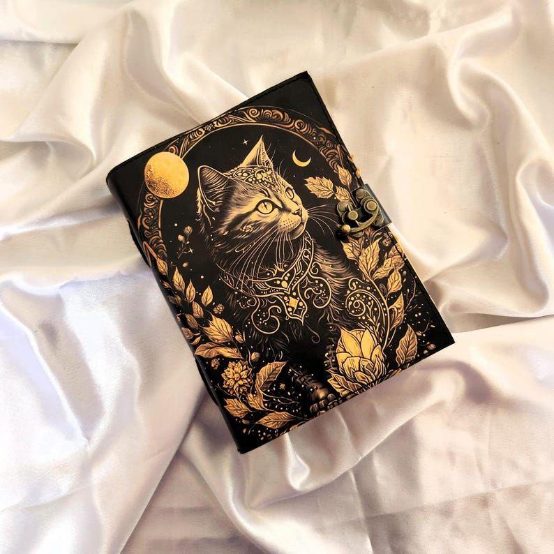 Cat Printed Leather Journal, Deckle Page Notebook, Sketchbook, Travel Dairy, Dream Journal, Leather Dairy, Wedding Gift, Personalized Gift.