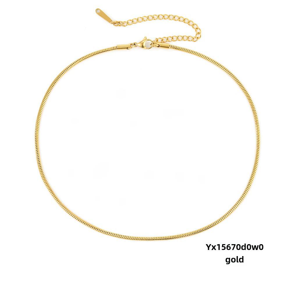 eManco Titanium Steel Round Chain Necklace - Simple European/American Style for Women and Couples, Long Snake Bone Chain, Clavicle Design.