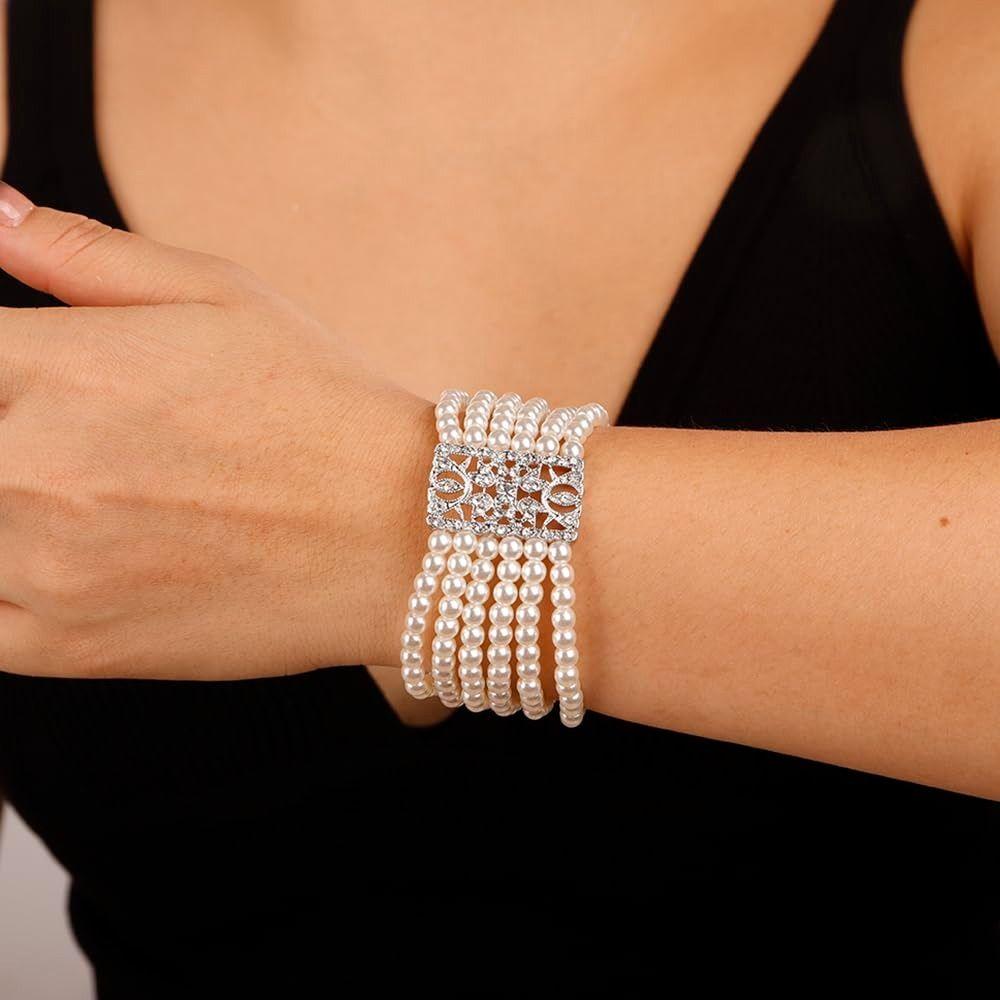 Hollow Square Pearl Bracelet Faux Pearl Pearl Hollow Bracelet Wedding Accessories