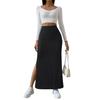 Gerippter Strickrock für Damen, hohe elastische Taille, Schlitz, langer Retro-Rock