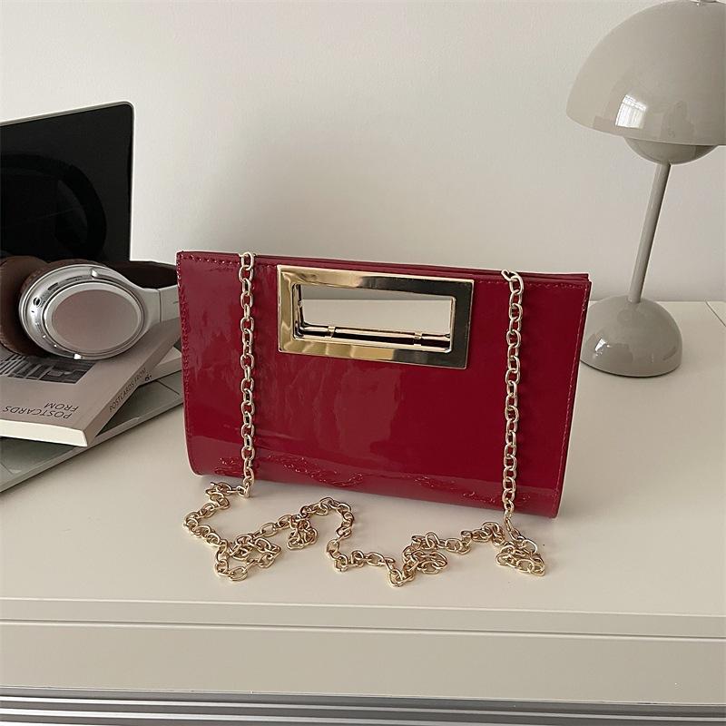 2026 Summer Lacquer Leather Women's Square Gold PU Banquet Bag Fashion Classic Large Capacity Storage Single Shoulder Chain Bag