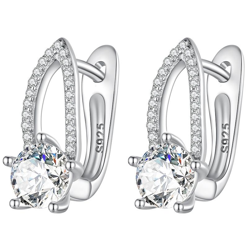 WOSTU 925 Silver European Simple CZ Ear Buckles Heart Hoop Earrings for Women Wedding Gift Minimalism Jewelry E737