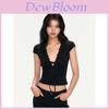 Sexy Black V Neck T Shirt For Women Summer Short Sleeve Slim Fit Casual Top