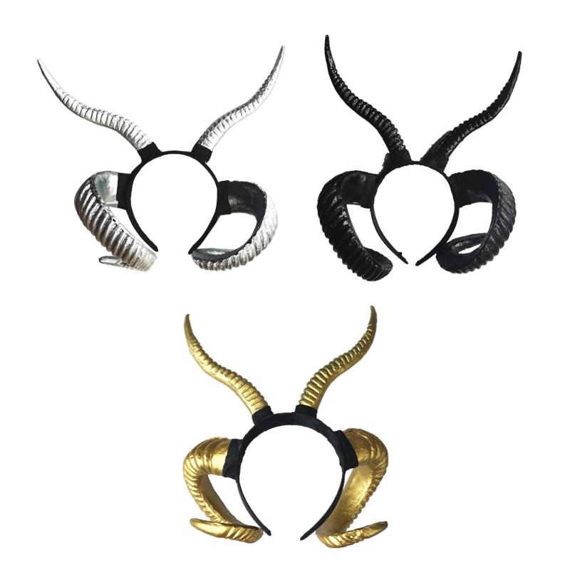Langes Schafshorn-Stirnband für Halloween-Kostüm Haarreif Party-Requisiten Kopfschmuck Bühnen-Kopfschmuck Anime Verkleidungs-Accessoires