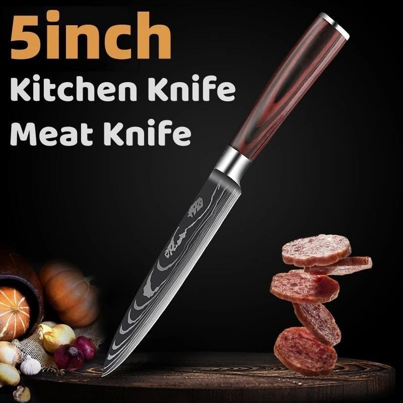 Coltello da cucina affilato in acciaio inossidabile, coltello da cucina laser Damaso per disossare e sbucciare, coltello da cucina da 5 pollici, accessori da cucina per tagliare la carne