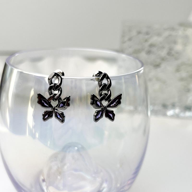 Sweet Cool Wind Dark Butterfly Stud Earrings Earrings Purple Gemstone Earrings Women'S Niche Design High-End Cool