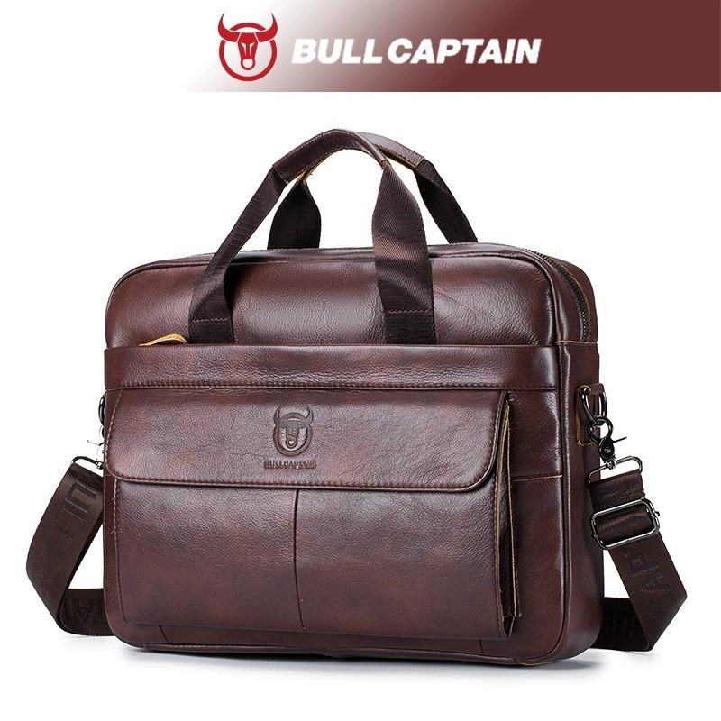 BULLCAPTAIN Erste Schicht Rindsleder Laptoptasche 14 Zoll Umhängetasche Business Aktentasche Markenhandtasche